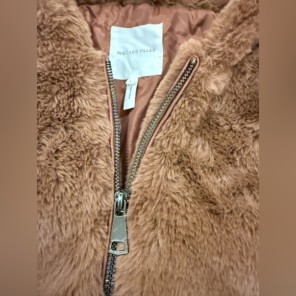 Avec Les Filles Tan Faux Fur Jacket Like New Size L - Picture 3 of 6